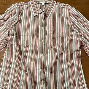 Christopher & Banks Women's Striped Button-Down Shirt - Red, White & Tan
